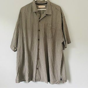 Tommy Bahama Shirt Mens Size 2XL 100% Silk Blue Green Check Button Down Beach